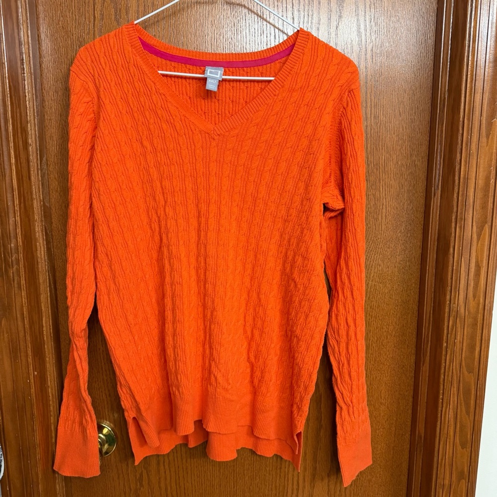 JCPenney Orange V-Neck Mini Cable Sweater